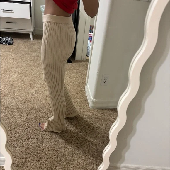 Aerie Beige Ribbed Knit Pants - Picture 2 of 3